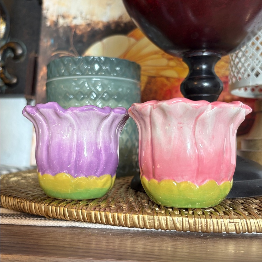 💎RARE💎Perfect Vintage Vanson Ceramic Tulip Salt And Pepper Shakers